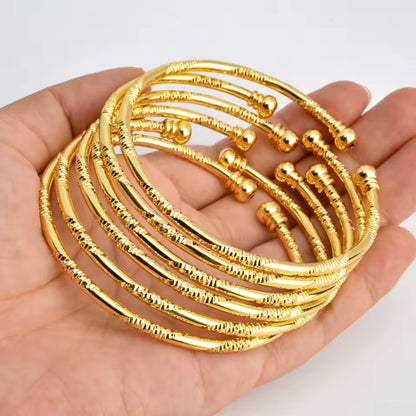 6-Piece Dubai Gold Color Bangles Set – Elegant Bridal Cuff Bracelets for Women - Ideal Gift for Her