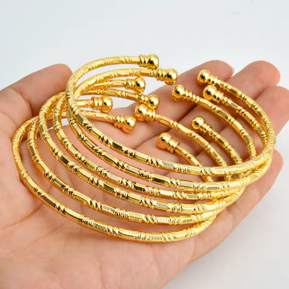 6-Piece Dubai Gold Color Bangles Set – Elegant Bridal Cuff Bracelets for Women - Ideal Gift for Her
