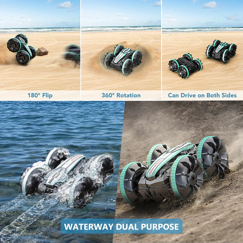 Remote-controlled amphibious RC car, stunt car, double-sided flip car, drift car, outdoor toy for Kids