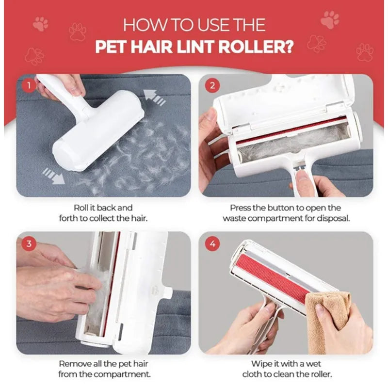 Pet Hair Remover and Reusable Lint Roller - Dog & Cat Fur Hair Remover with Self-Cleaning Base, For Furniture, Couch, Carpet, Clothing, Car Seats - Portable, Multi-Surface Hair Brush