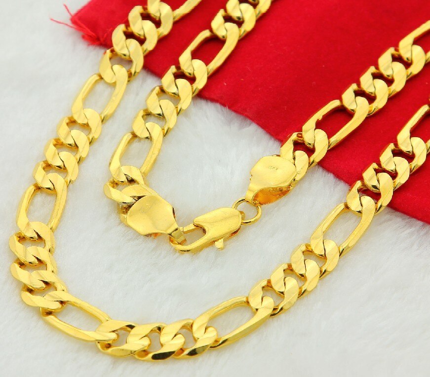 10mm Pure Gold Color Men Chain Necklace- Plated 24k Gold, Available in 20” 22"  24"  26" ,28" 30"