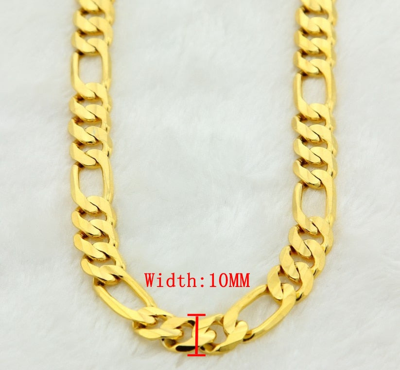 10mm Pure Gold Color Men Chain Necklace- Plated 24k Gold, Available in 20” 22"  24"  26" ,28" 30"