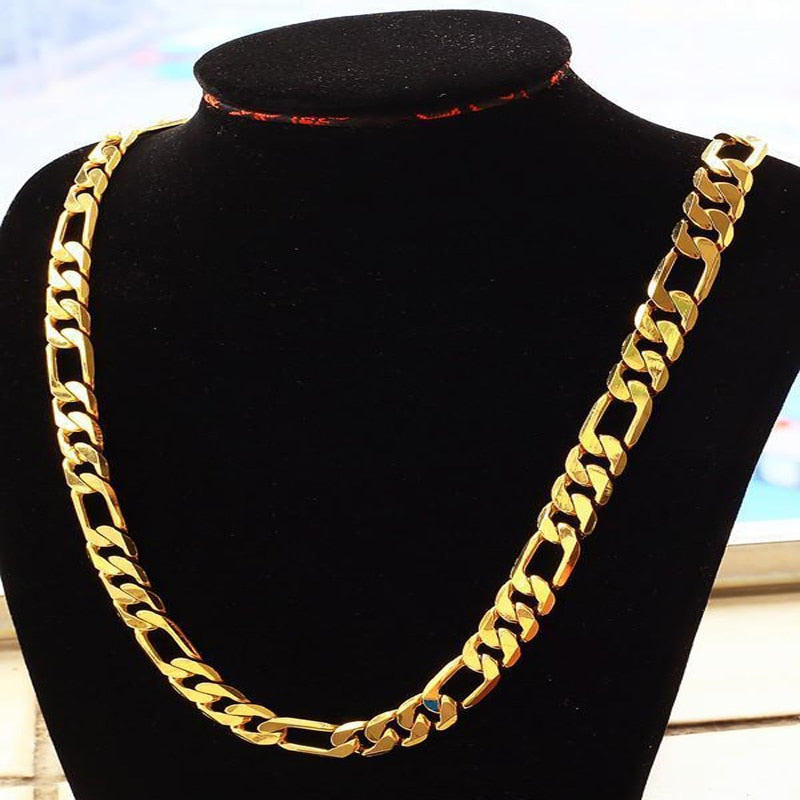 10mm Pure Gold Color Men Chain Necklace - 24k Gold Plated, Available in Various Lengths, Luxurious Fashion Accessory