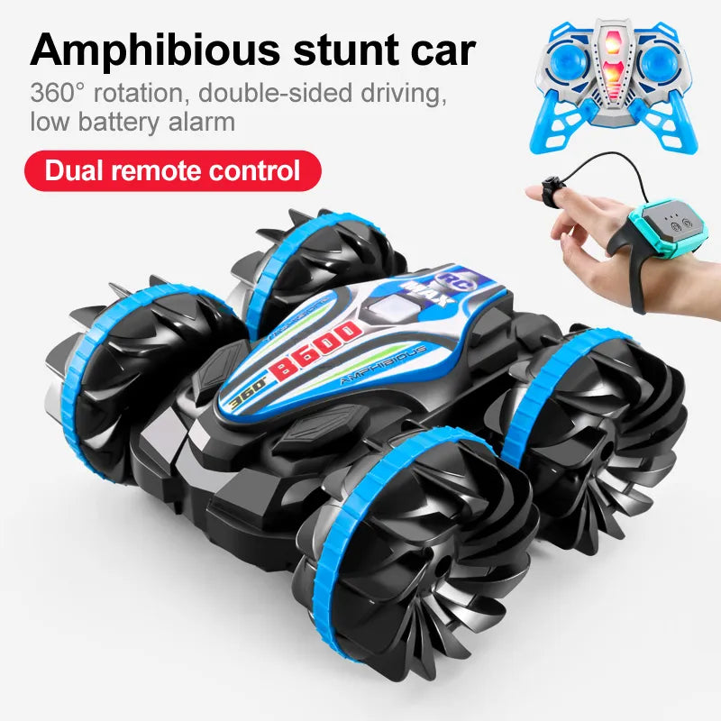 Remote-controlled amphibious RC car, stunt car, double-sided flip car, drift car, outdoor toy for Kids