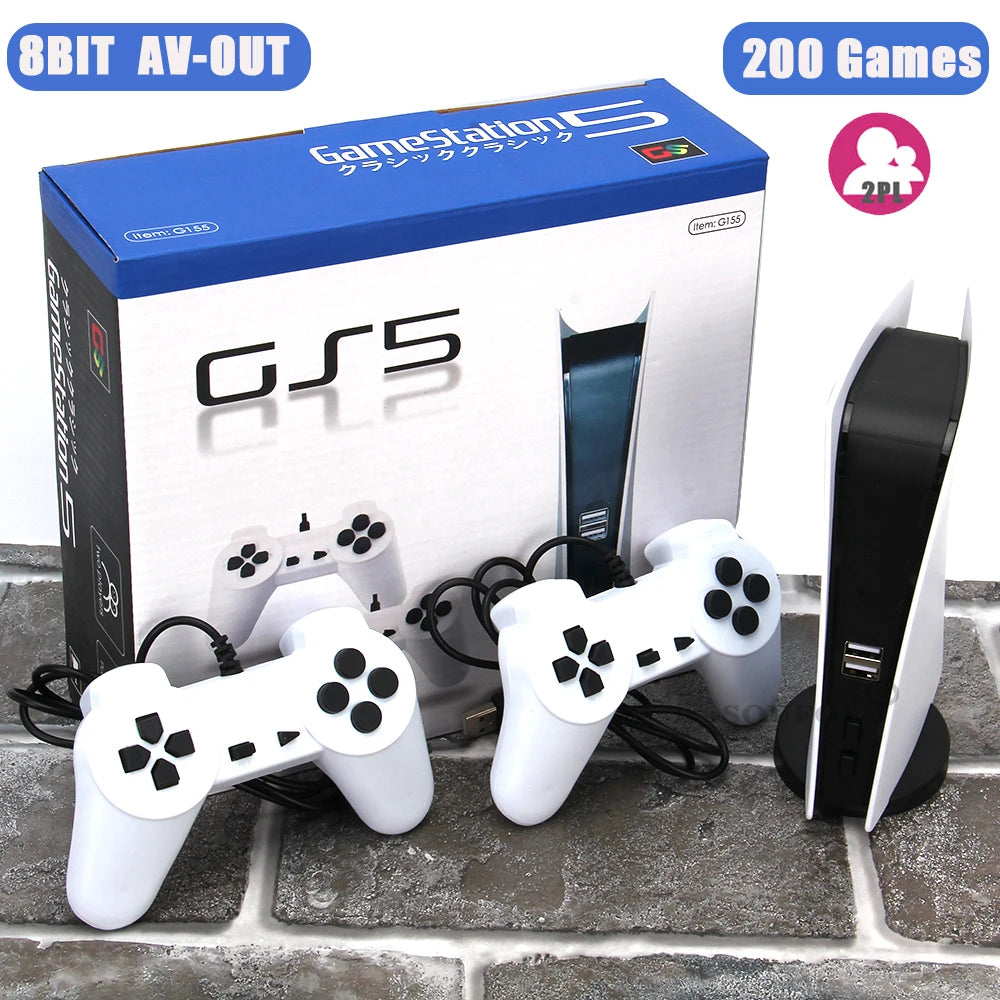 GS5 TV Retro Game Console with 200 Classic 8-Bit Games, AV Output, and USB Compatibility