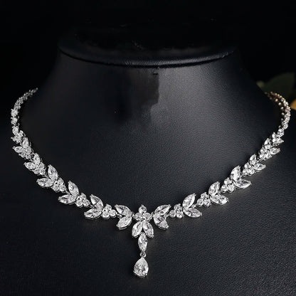 Women's Wedding Accessories Uilz Leaf Earrings & Necklace with Zircon Embellishments - Perfect Gift for Women