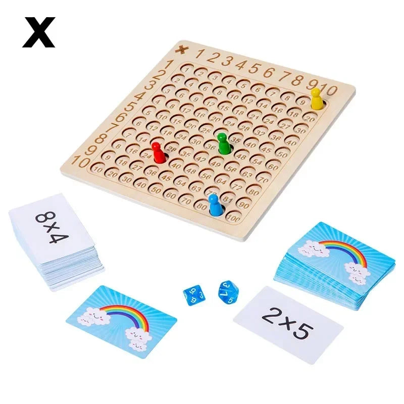 Fun & Learn With Montessori Addition/Multiplication Board Game - Educational Toy for Kids - Wooden Math Learning Aid with 99 Table - Addition & Multiplication Games - 2-4 Players